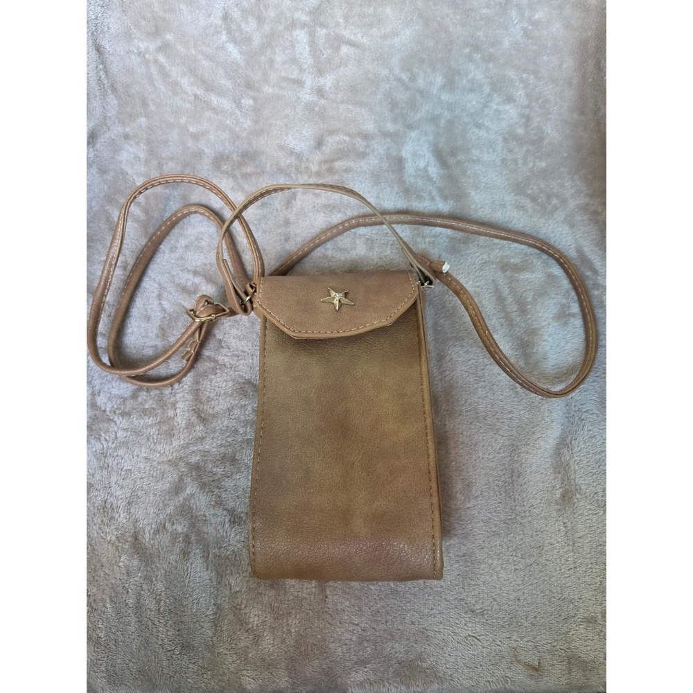 Smart Trend Crossbody Phone Bag Tan Faux Leather Gold Star Stud RN146544